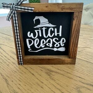 Wooden Halloween Sign with Witch Hat